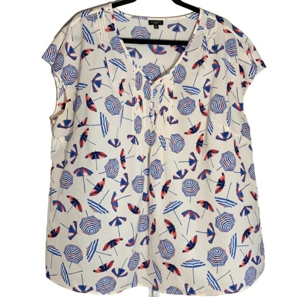 Talbots Plus Beach Umbrella Flutter Sleeve Blouse - Picture 1 of 12
